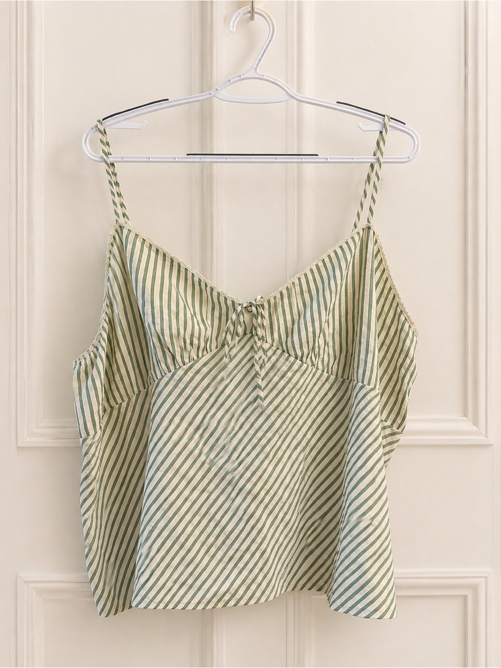 American Eagle Outfitters Green & Cream Striped Tie-Front Top